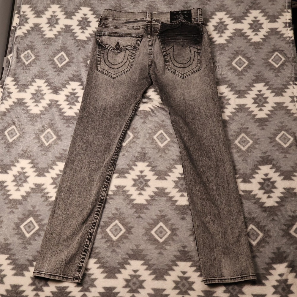 True Religion Geno Slim Straight Jeans Gray Acid Wash Denim 31x32
